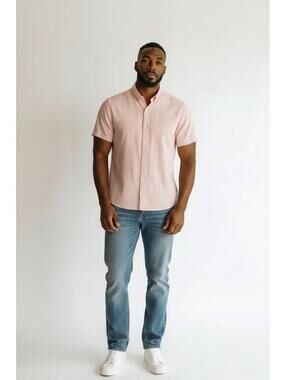 AllSaints Balsastone Pink Venice Short Sleeve Button-Down Shirt, Size XXL